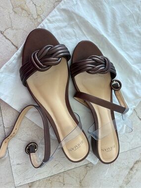 Alexandre Birman Brown Braided Knot Heel Sandals with Clear Toe Strap